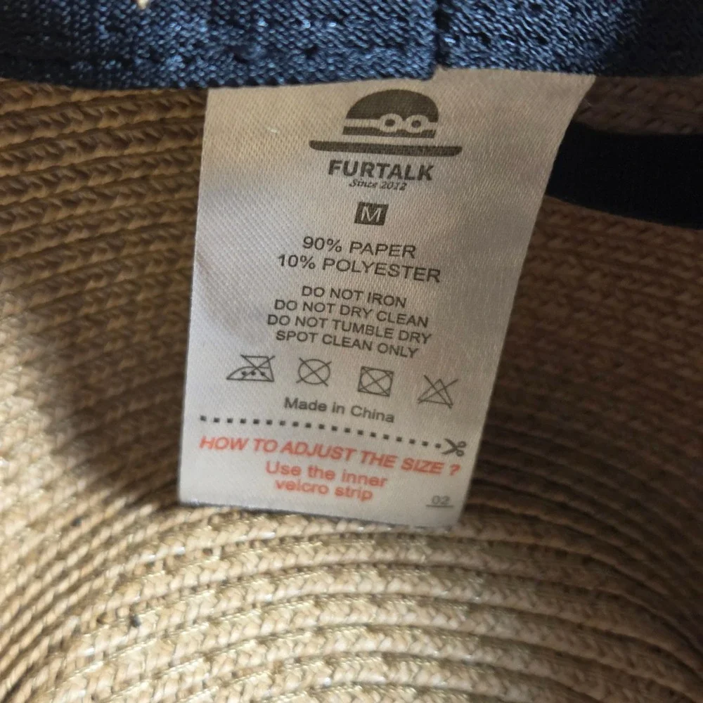 Furtalk Tan Straw Fedora Sun Hat Wide Brim M Summer Beach Resort Chic Coastal